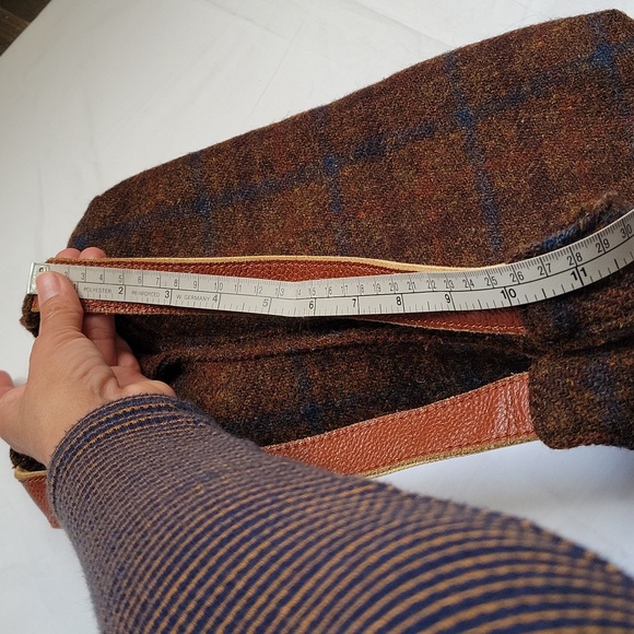 HARRIS TWEED BROWN Leather Straps. Brown Blue Bag. Shoulder Bag - Picture 14 of 15